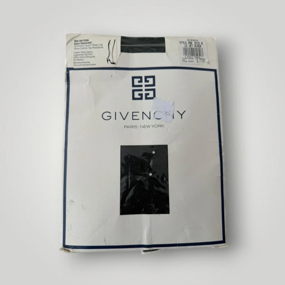 Givenchy Gala Decoratif Pantyhose B Black Shimmery Sheer Control Top Vintage 90s